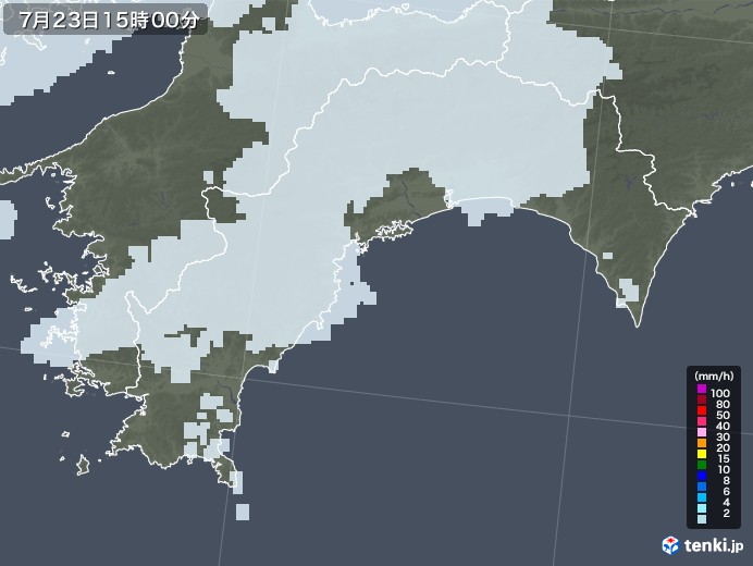 高知県の雨雲レーダー(2020年07月23日)