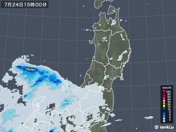 東北地方の雨雲レーダー(2020年07月24日)