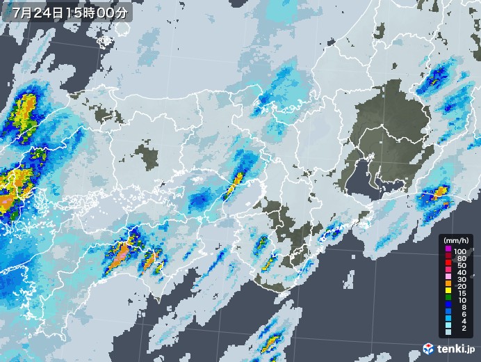 近畿地方の雨雲レーダー(2020年07月24日)