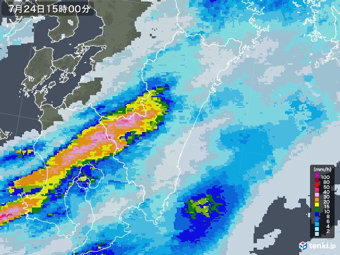 宮崎県の雨雲レーダー(2020年07月24日)