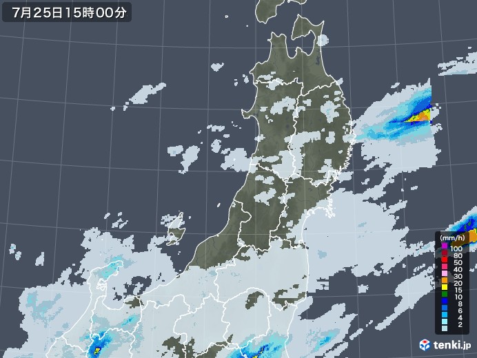 東北地方の雨雲レーダー(2020年07月25日)