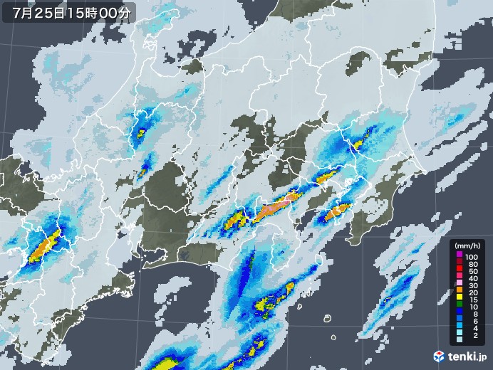 関東・甲信地方の雨雲レーダー(2020年07月25日)