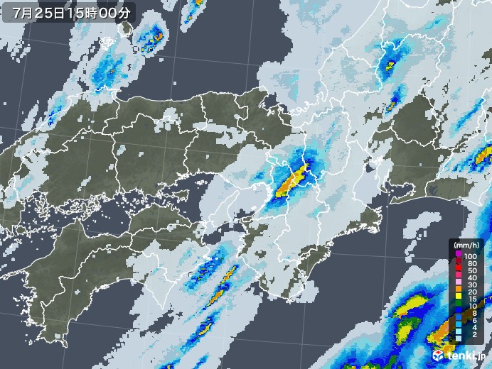 近畿地方の雨雲レーダー(2020年07月25日)