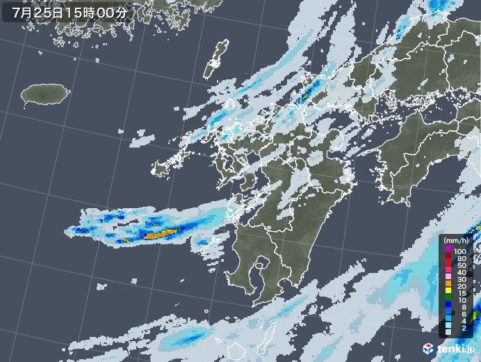 九州地方の雨雲レーダー(2020年07月25日)
