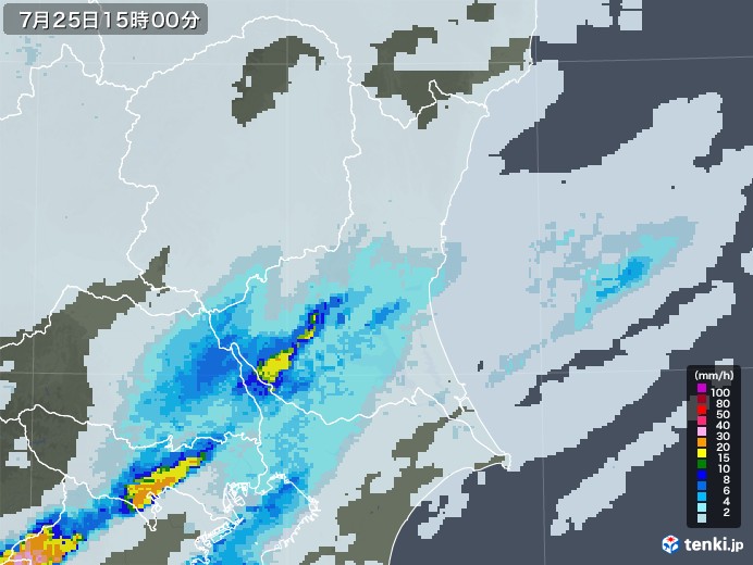 茨城県の雨雲レーダー(2020年07月25日)