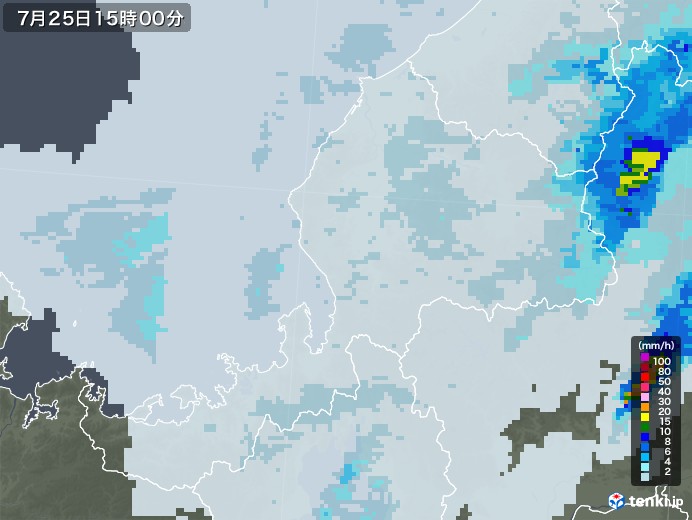 福井県の雨雲レーダー(2020年07月25日)