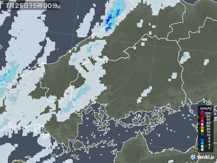 広島県の雨雲レーダー(2020年07月25日)