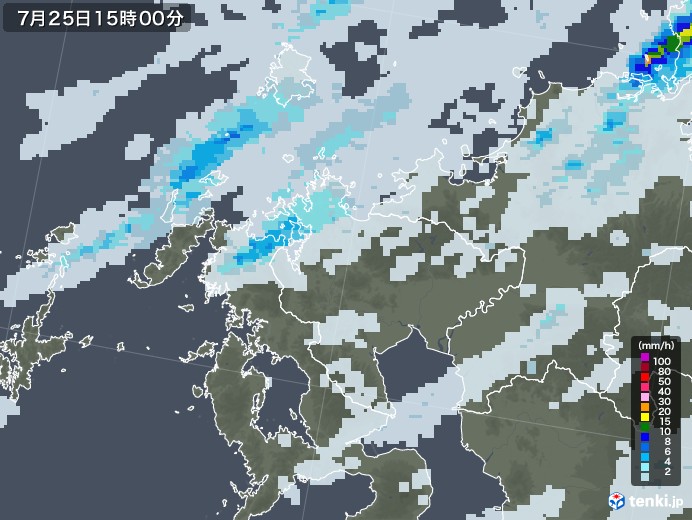 佐賀県の雨雲レーダー(2020年07月25日)