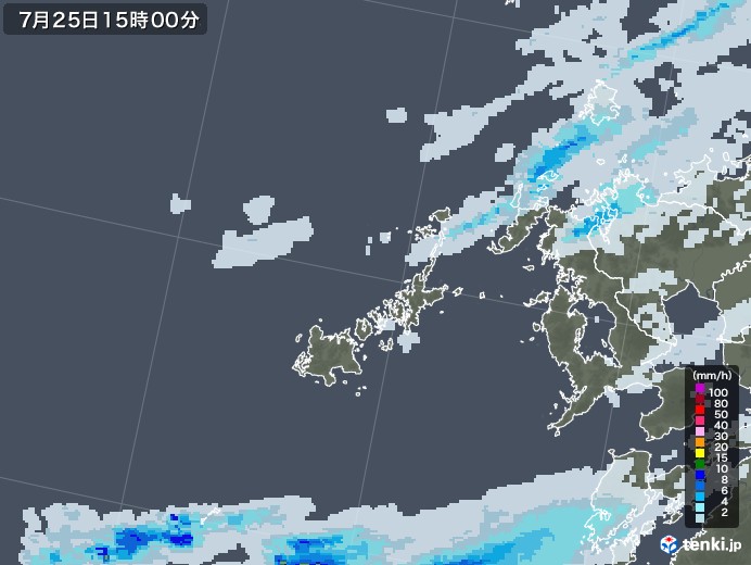 五島列島(長崎県)の雨雲レーダー(2020年07月25日)