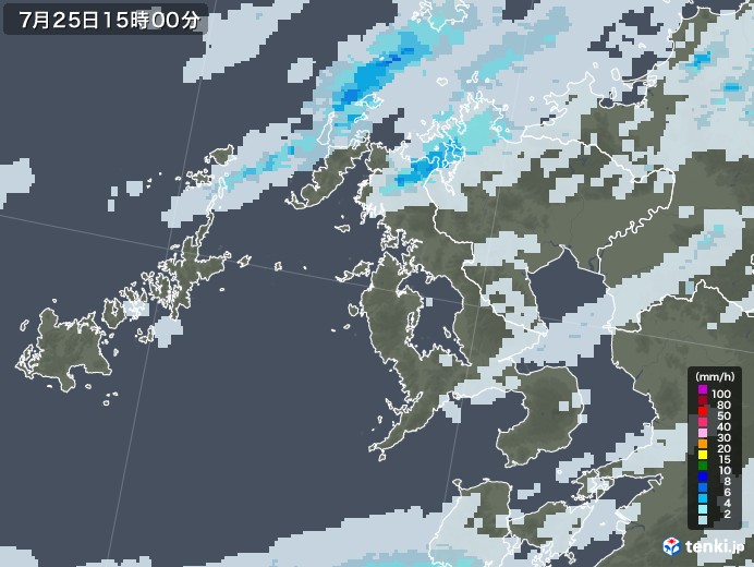 長崎県の雨雲レーダー(2020年07月25日)