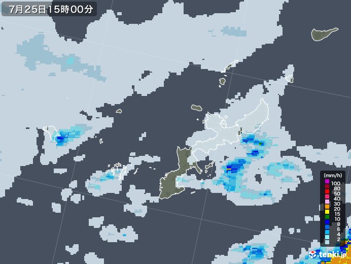 沖縄県の雨雲レーダー(2020年07月25日)