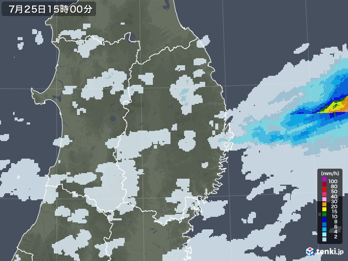 岩手県の雨雲レーダー(2020年07月25日)