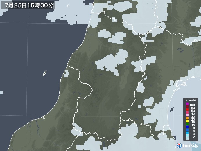 山形県の雨雲レーダー(2020年07月25日)