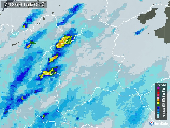 群馬県の雨雲レーダー(2020年07月26日)