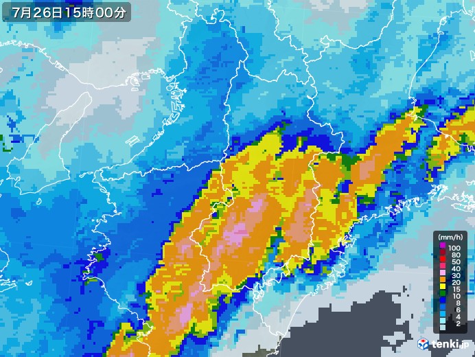 奈良県の雨雲レーダー(2020年07月26日)