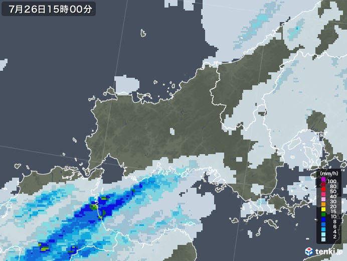 山口県の雨雲レーダー(2020年07月26日)