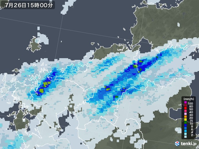 福岡県の雨雲レーダー(2020年07月26日)