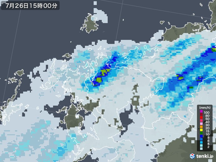 佐賀県の雨雲レーダー(2020年07月26日)