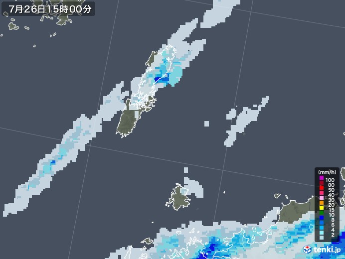 壱岐・対馬(長崎県)の雨雲レーダー(2020年07月26日)