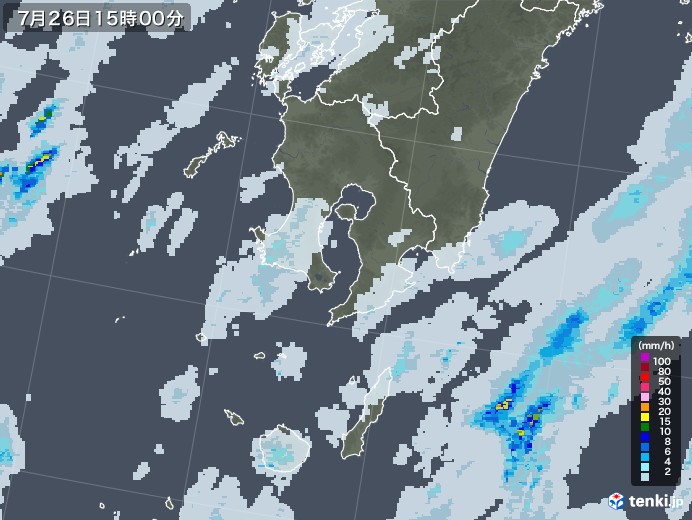 鹿児島県の雨雲レーダー(2020年07月26日)