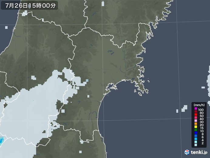 宮城県の雨雲レーダー(2020年07月26日)