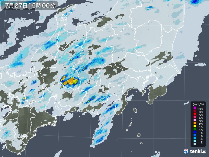 関東・甲信地方の雨雲レーダー(2020年07月27日)