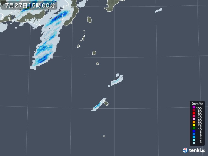 伊豆諸島(東京都)の雨雲レーダー(2020年07月27日)