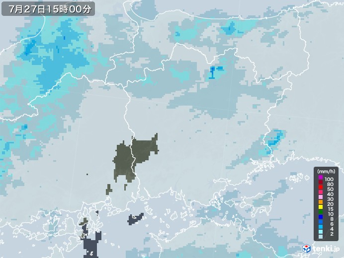 岡山県の雨雲レーダー(2020年07月27日)