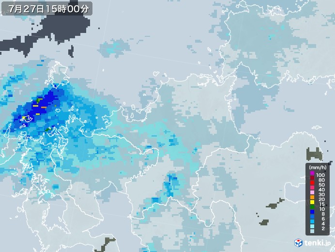 福岡県の雨雲レーダー(2020年07月27日)