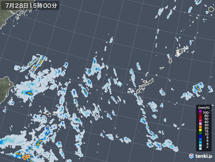 沖縄地方の雨雲レーダー(2020年07月28日)