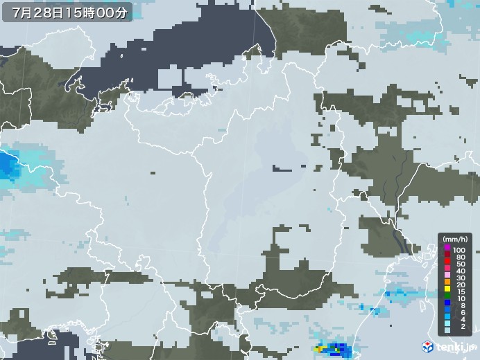 滋賀県の雨雲レーダー(2020年07月28日)