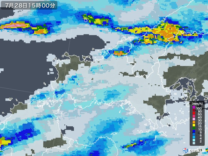 山口県の雨雲レーダー(2020年07月28日)
