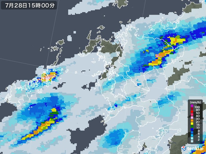 長崎県の雨雲レーダー(2020年07月28日)