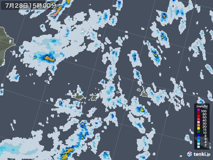 宮古・石垣・与那国(沖縄県)の雨雲レーダー(2020年07月28日)