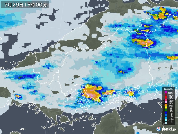 広島県の雨雲レーダー(2020年07月29日)