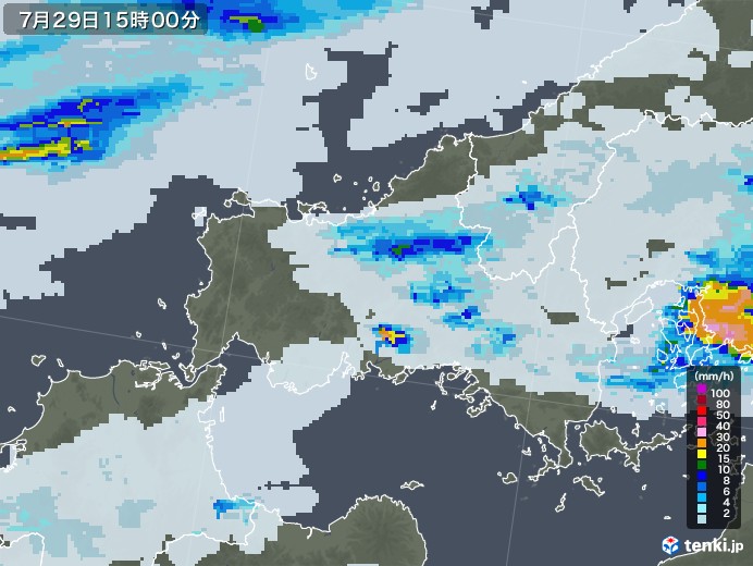 山口県の雨雲レーダー(2020年07月29日)