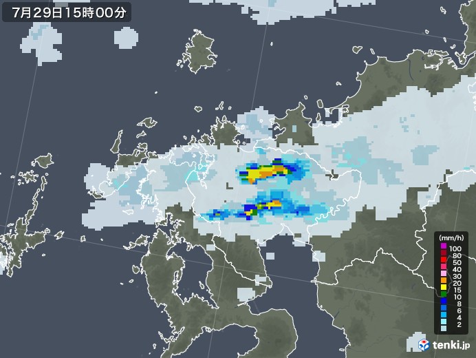 佐賀県の雨雲レーダー(2020年07月29日)
