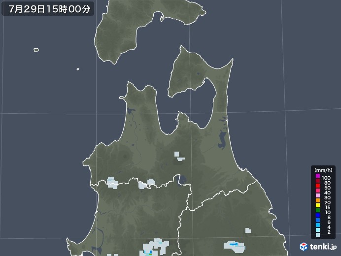 青森県の雨雲レーダー(2020年07月29日)