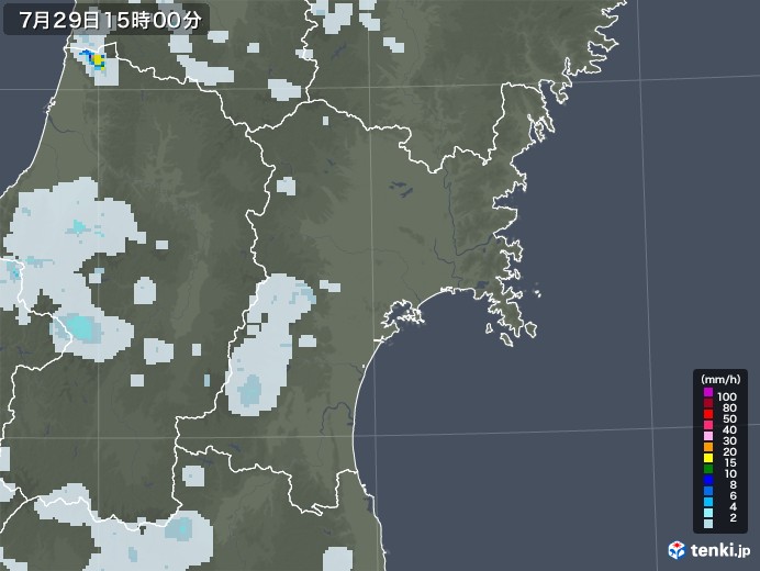 宮城県の雨雲レーダー(2020年07月29日)