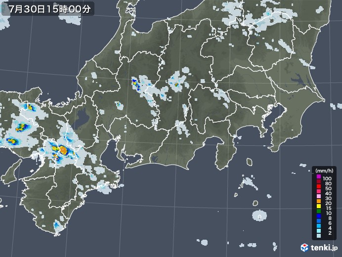 東海地方の雨雲レーダー(2020年07月30日)