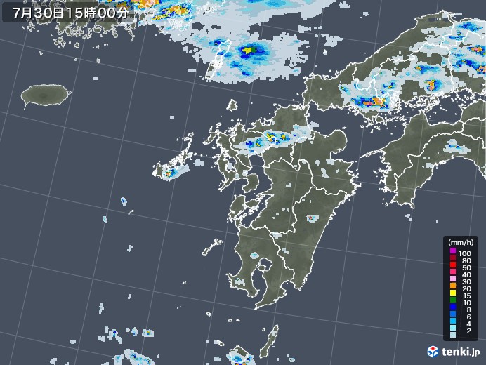 九州地方の雨雲レーダー(2020年07月30日)