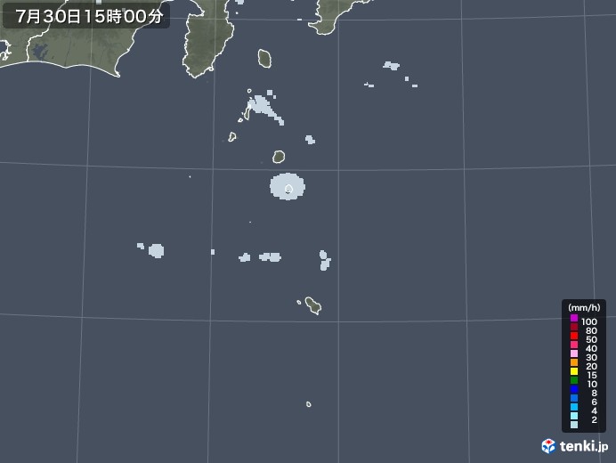 伊豆諸島(東京都)の雨雲レーダー(2020年07月30日)