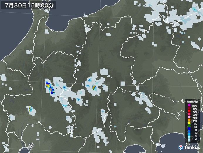 長野県の雨雲レーダー(2020年07月30日)