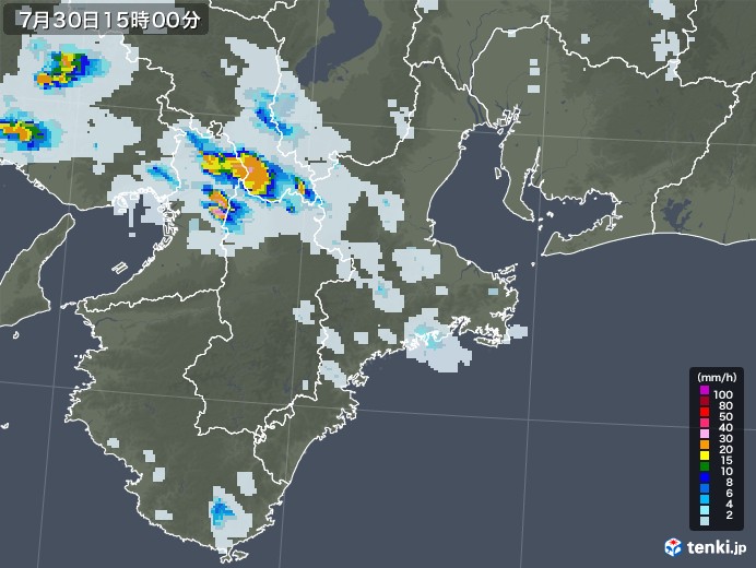 三重県の雨雲レーダー(2020年07月30日)