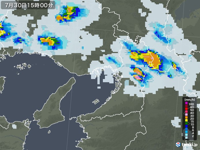 大阪府の雨雲レーダー(2020年07月30日)