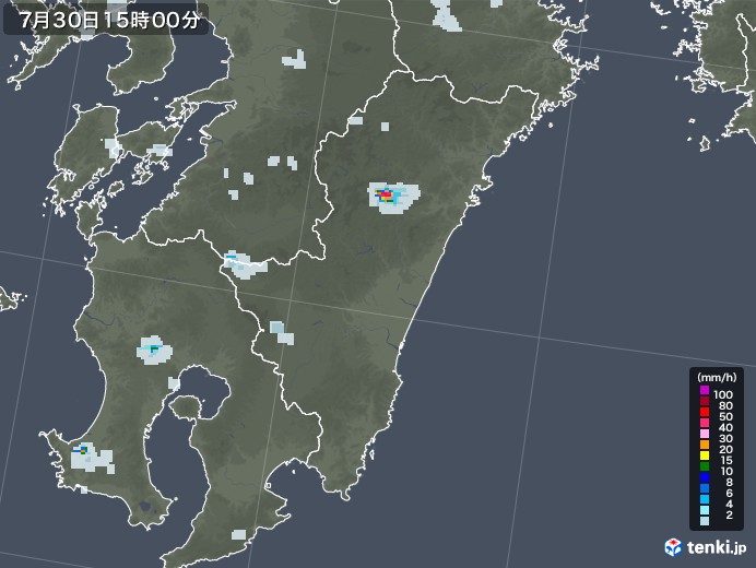 宮崎県の雨雲レーダー(2020年07月30日)