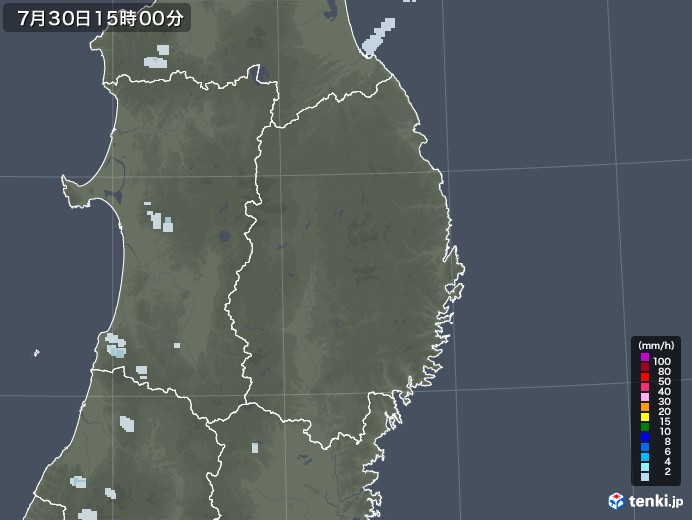 岩手県の雨雲レーダー(2020年07月30日)