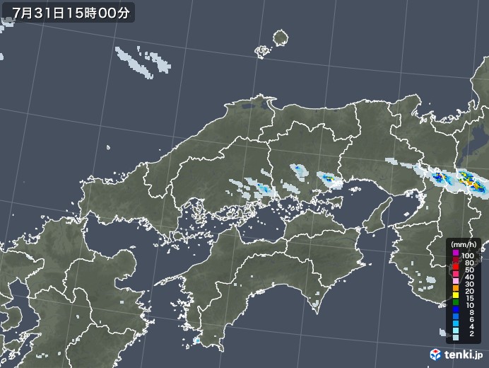 中国地方の雨雲レーダー(2020年07月31日)