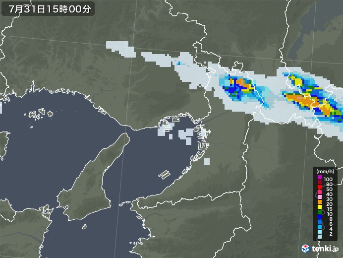 大阪府の雨雲レーダー(2020年07月31日)