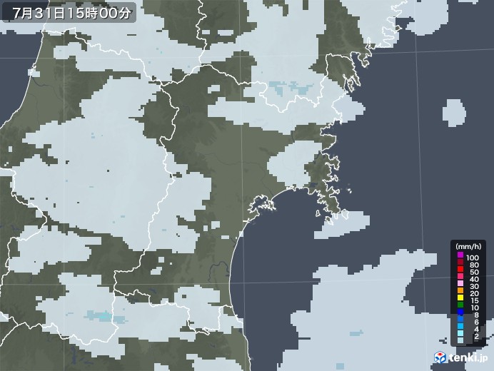 宮城県の雨雲レーダー(2020年07月31日)